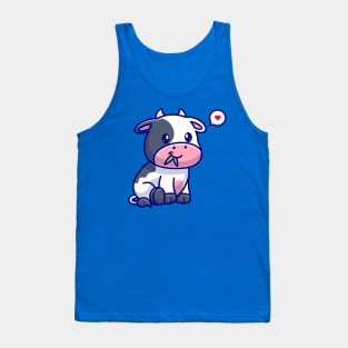 Cute Cow Sitting And Eating Grass Cartoon Tank Top